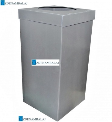 PLASTİK ATIK KÂĞIT KUTUSU 35*35*70 CM [ GRİ ] - 3