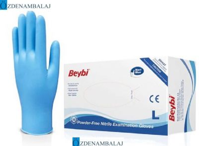 BEYBİ MAVİ NİTRİL MUAYENE ELDİVENİ PUDRASIZ ( L ) - 1