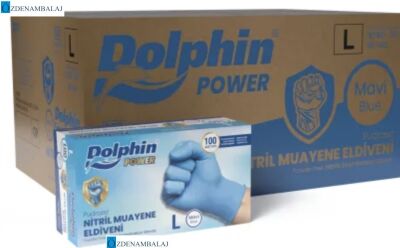 DOLPHİN POWER MAVİ KALIN NİTRİL PUDRASIZ ELDİVEN ( L ) - 1