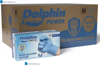 DOLPHİN POWER MAVİ KALIN NİTRİL PUDRASIZ ELDİVEN ( M ) - 1