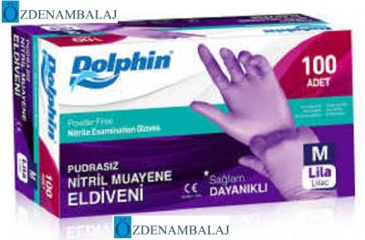 DOLPHİN NİTRİL MUAYENE ELDİVENİ PUDRASIZ LİLA ( M ) - 1