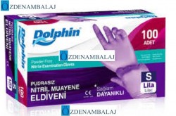 DOLPHİN NİTRİL MUAYENE ELDİVENİ PUDRASIZ LİLA ( S ) - 1