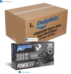 DOLPHİN POWER GRİP EKSTRA KALIN SİYAH NİTRİL ELDİVEN ELMAS DOKULU ( L )