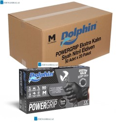 DOLPHİN POWER GRİP EKSTRA KALIN SİYAH NİTRİL ELDİVEN ELMAS DOKULU ( M )