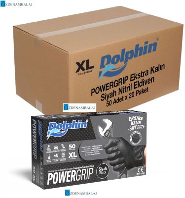 ​​DOLPHİN POWER GRİP EKSTRA KALIN SİYAH NİTRİL ELDİVEN ELMAS DOKULU ( XL ) - 1