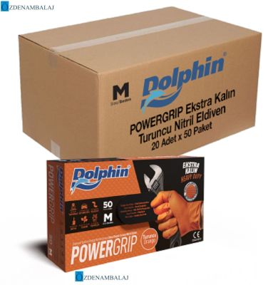 ​DOLPHİN POWER GRİP EKSTRA KALIN TURUNCU NİTRİL ELDİVEN ELMAS DOKULU ( M - 1