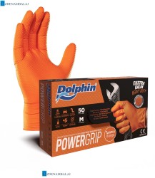 ​DOLPHİN POWER GRİP EKSTRA KALIN TURUNCU NİTRİL ELDİVEN ELMAS DOKULU ( M - 2