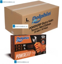 DOLPHİN POWER GRİP EKSTRA KALIN TURUNCU NİTRİL ELDİVEN ELMAS DOKULU ( L )