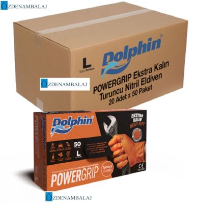 ​DOLPHİN POWER GRİP EKSTRA KALIN TURUNCU NİTRİL ELDİVEN ELMAS DOKULU ( L ) - 1