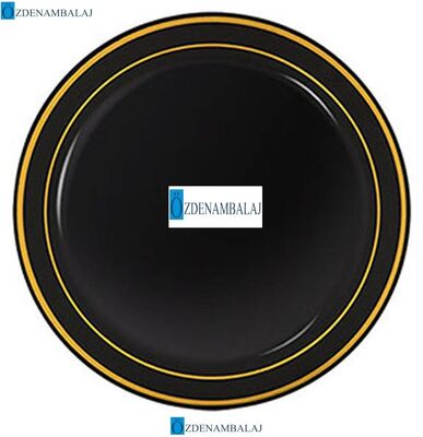 LÜKS PLASTİK TABAK ALTIN YALDIZLI SİYAH 19 CM 6 'LI - 2
