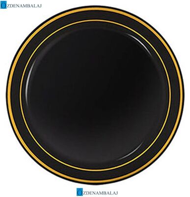 LÜKS PLASTİK TABAK ALTIN YALDIZLI SİYAH 19 CM 6 'LI - 1