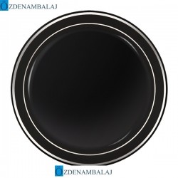 LÜKS PLASTİK TABAK GÜMÜŞ YALDIZLI  SİYAH 26 CM 6'LI