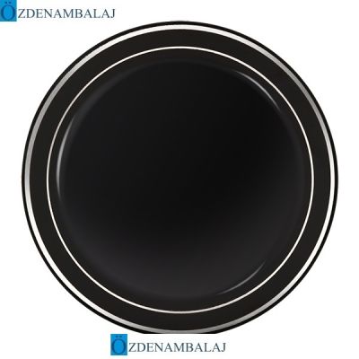 LÜKS PLASTİK TABAK GÜMÜŞ YALDIZLI SİYAH 26 CM 6'LI - 1