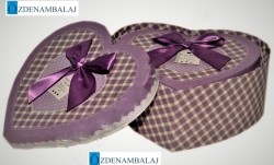 HEDİYE KUTUSU LİLA BEYAZ DESENLİ KALP 3'LÜ 21,5*18*9 CM - 2