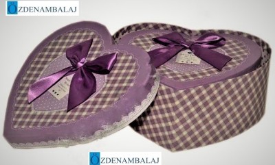 HEDİYE KUTUSU LİLA BEYAZ DESENLİ KALP 3'LÜ 21,5*18*9 CM - 2