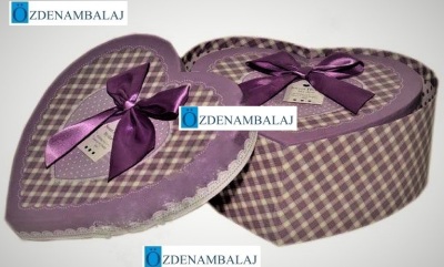 HEDİYE KUTUSU LİLA BEYAZ DESENLİ KALP 3'LÜ 21,5*18*9 CM - 3