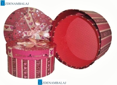 HEDİYE KUTUSU PEMBE YUVARLAK 3'LÜ 27*27*15 CM - 1