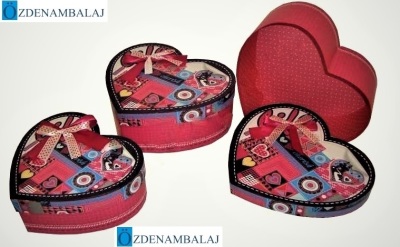 HEDİYE KUTUSU RENKLİ KALPLER KALPLİ 3'LÜ 24*22*10 CM - 2