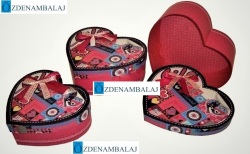 HEDİYE KUTUSU RENKLİ KALPLER KALPLİ 3'LÜ 24*22*10 CM - 3