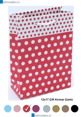 KIRMIZI PUANTİYELİ HEDİYELİK MOZAİK KARTON ÇANTA 12*17*CM 25’Lİ - 1