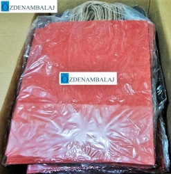 KOROPLAST SAPLI KRAFT ÇANTA ORTA ( KIRMIZI ) 25'Lİ