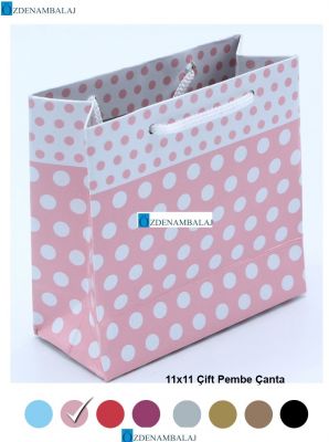 PEMBE PUANTİYELİ HEDİYELİK ÇANTA 11*11*CM 50’Lİ - 2