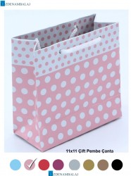PEMBE PUANTİYELİ HEDİYELİK ÇANTA 11*11*CM 50’Lİ - 1