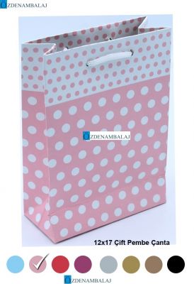 PEMBE PUANTİYELİ HEDİYELİK MOZAİK KARTON ÇANTA 12*17*CM 25’Lİ - 2
