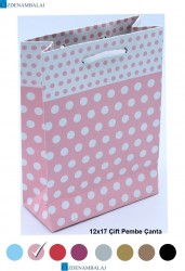 PEMBE PUANTİYELİ HEDİYELİK MOZAİK KARTON ÇANTA 12*17*CM 25’Lİ - 1