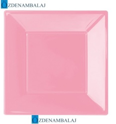 PLASTİK KARE TABAK BÜYÜK'BOY 23 CM 8'Lİ ( PEMBE )