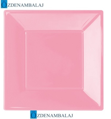 PLASTİK KARE TABAK BÜYÜK'BOY 23 CM 8'Lİ ( PEMBE ) - 1