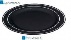 LÜKS PLASTİK TABAK GÜMÜŞ YALDIZLI  SİYAH 19 CM 6'LI