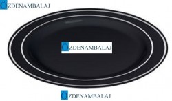 LÜKS PLASTİK TABAK GÜMÜŞ YALDIZLI  SİYAH 19 CM 6'LI - 2