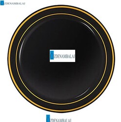 LÜKS PLASTİK TABAK ALTIN YALDIZLI SİYAH 26 CM 6 'LI - 2