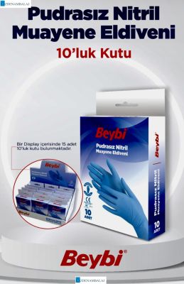 ​PUDRASIZ MAVİ NİTRİL MUAYENE ELDİVENİ 10’LUK 180 KUTU - 1