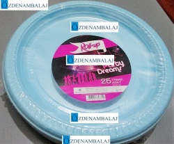 ROLL-UP PARTY DREAMS PLASTİK TABAK 22 CM 25'Lİ ( AÇIK MAVİ ) - 3