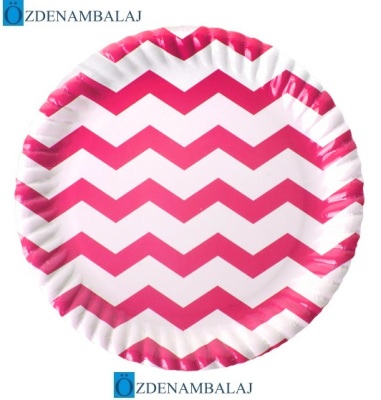 ROLL-UP ŞEKER PEMBE ZİG ZAG KARTON TABAK ( 23 CM 8'Lİ ) - 1