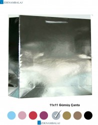 SİILVER ( GÜMÜŞ ) HEDİYELİK ÇANTA 11*11*CM 50’Lİ - 1